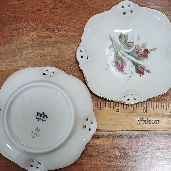 2 Rosenthal Germany Moss Rose Dish 4" pierced gold rim bowl nuts candy dipping f - Picture 12 of 12